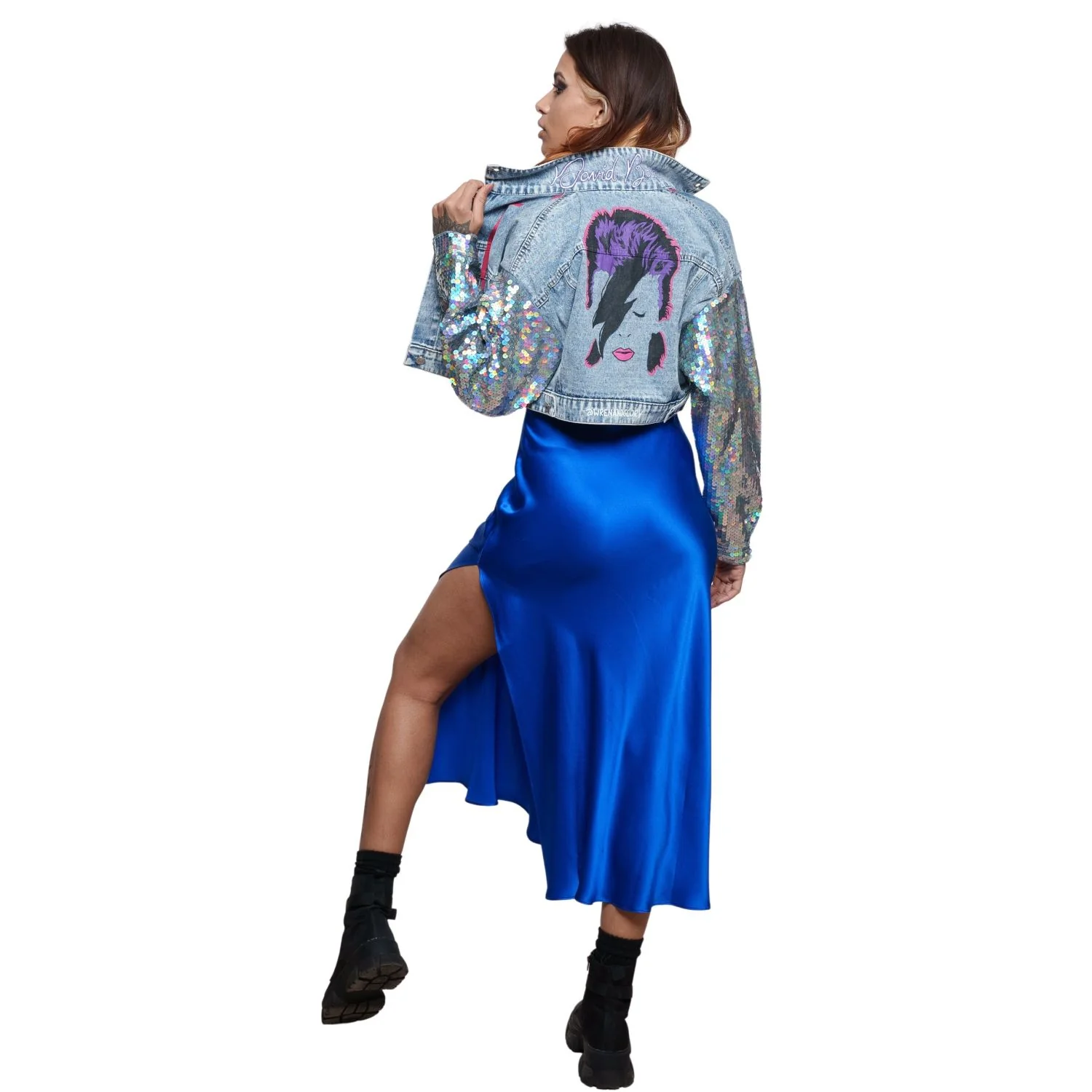 Bowie Hand Painted Women's Denim Jacket - Image 5