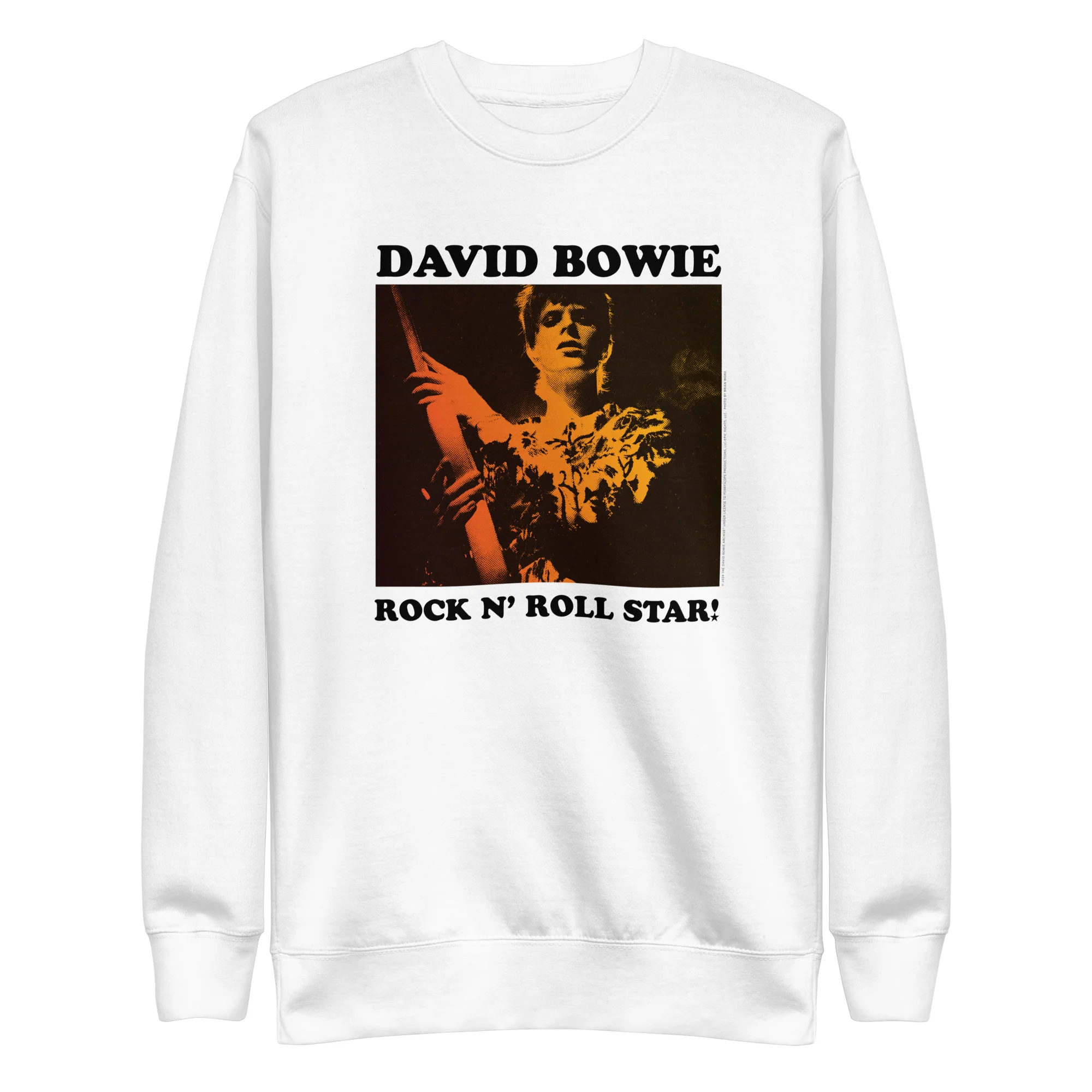 David Bowie Rock n' Roll Star Photo Gold Crewneck Sweatshirt White