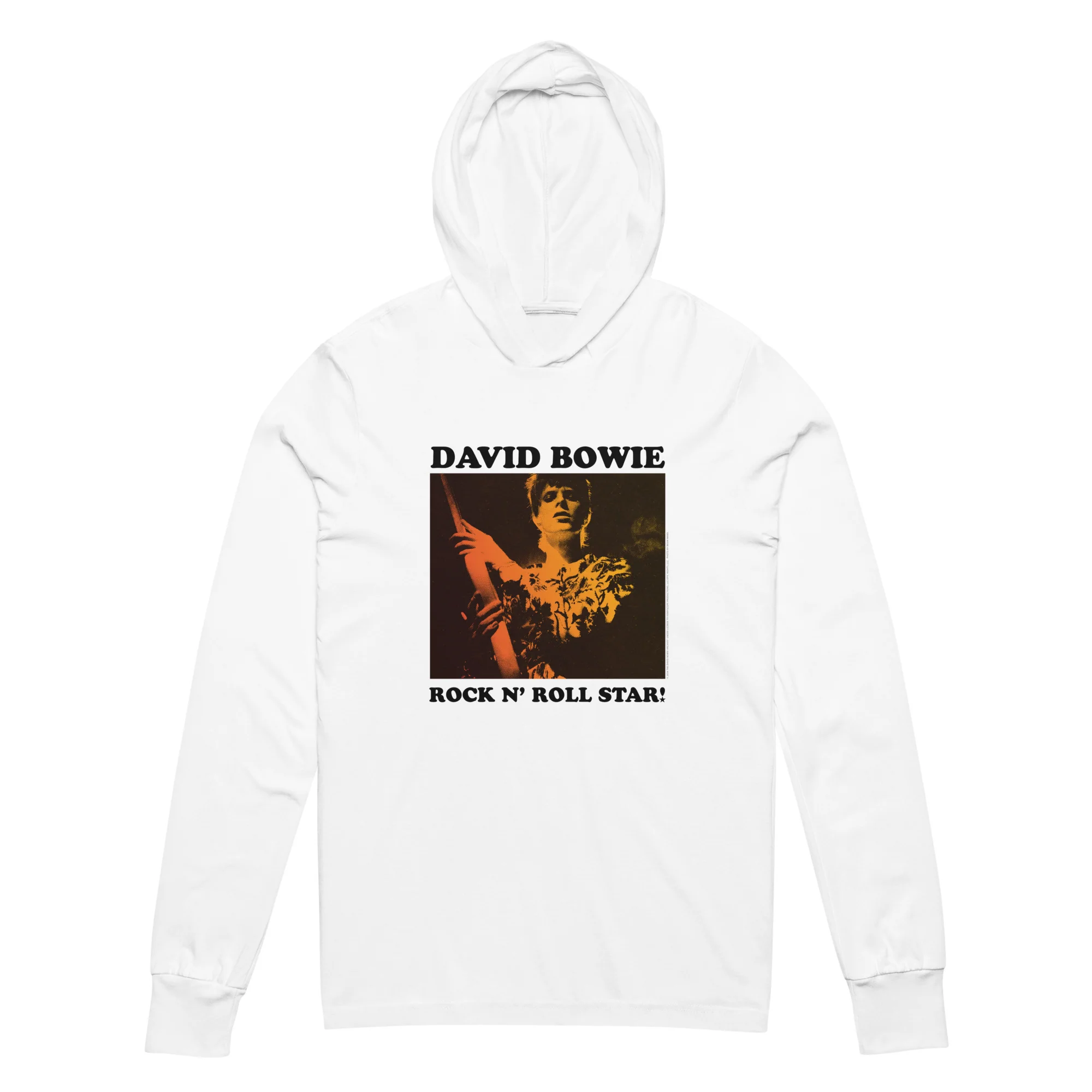 David Bowie Rock n' Roll Star Photo Gold Hooded Long Sleeve T-Shirt - Image 2