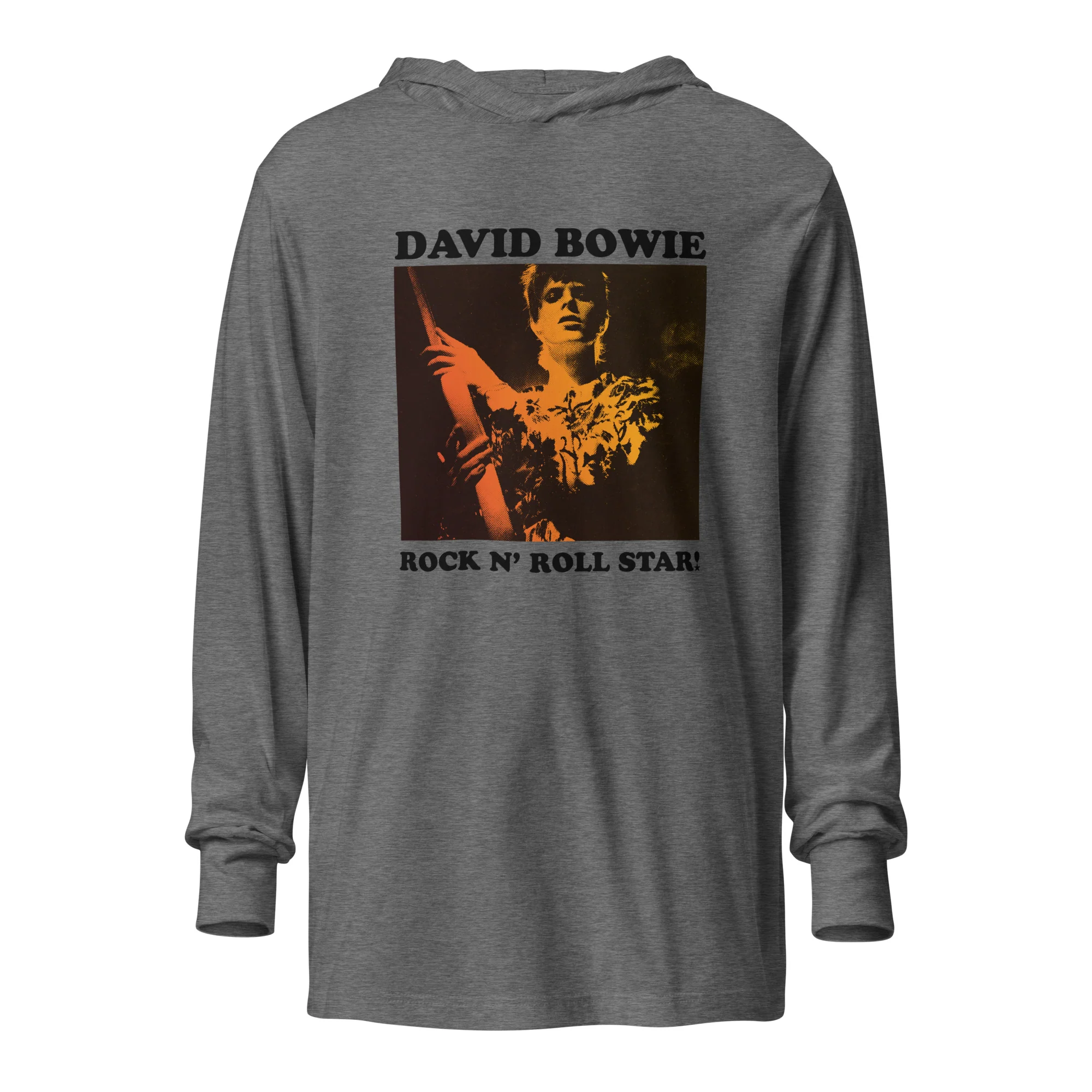 David Bowie Rock n' Roll Star Photo Gold Hooded Long Sleeve T-Shirt - Image 3