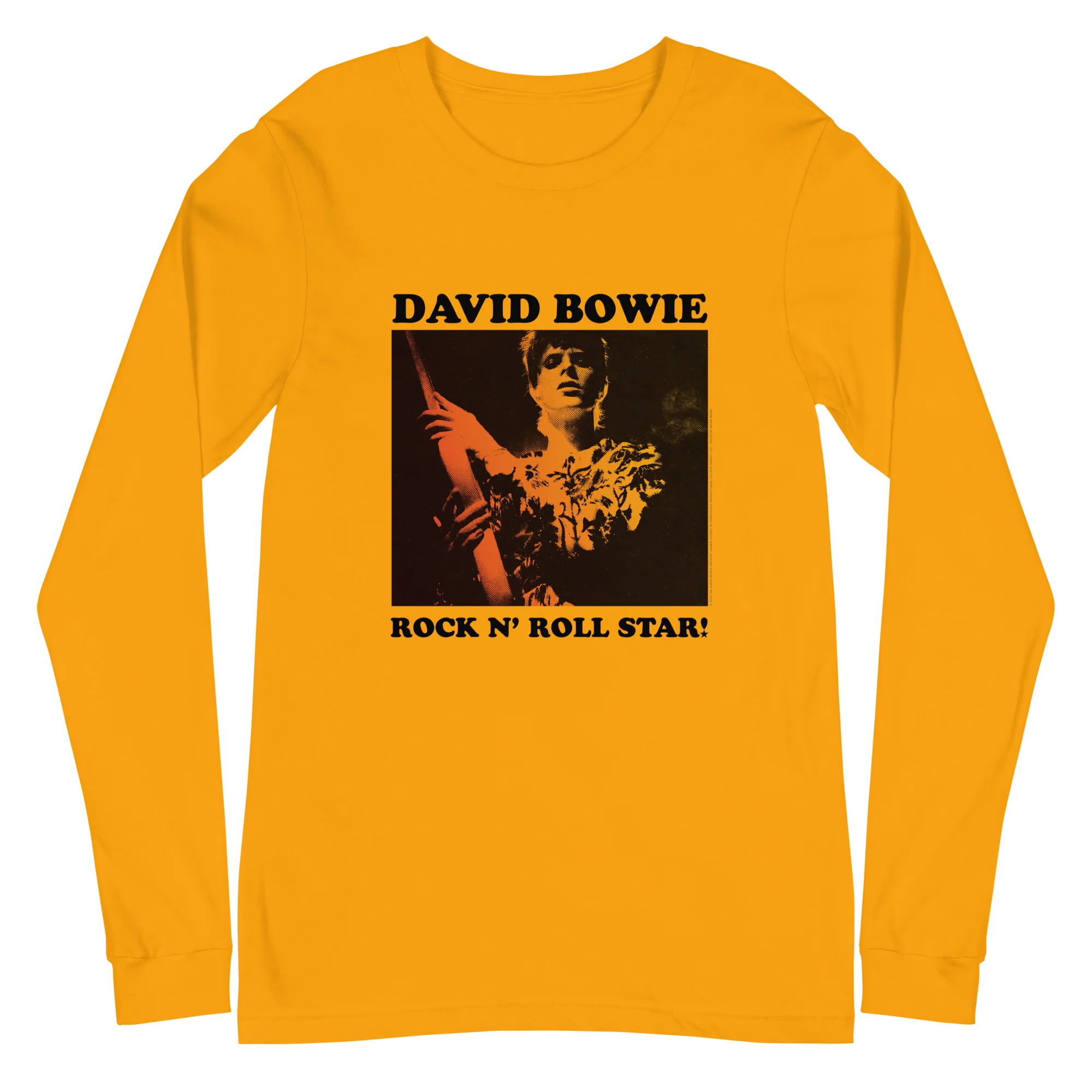 David Bowie Rock n' Roll Star Photo Gold Long Sleeve T-Shirt - Image 2
