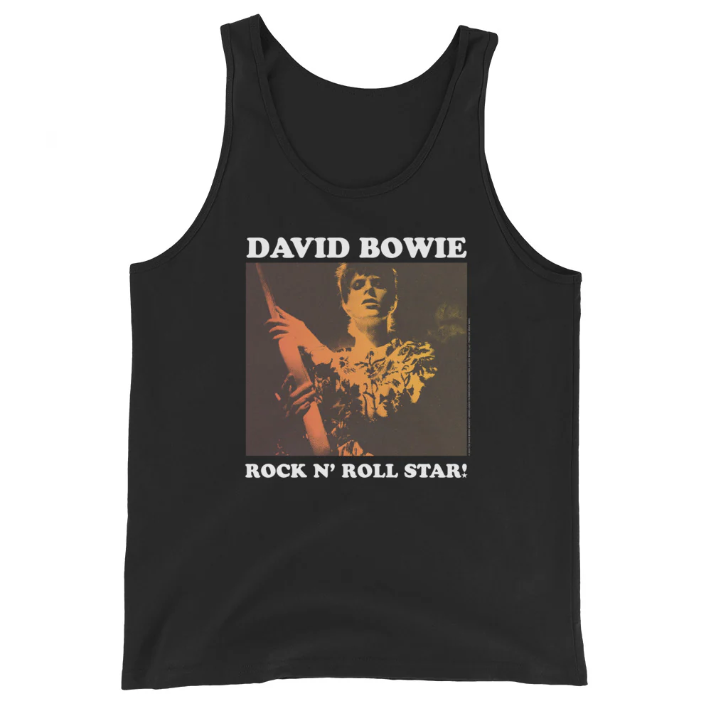 David Bowie Rock n' Roll Star Photo Gold Tank Top Black