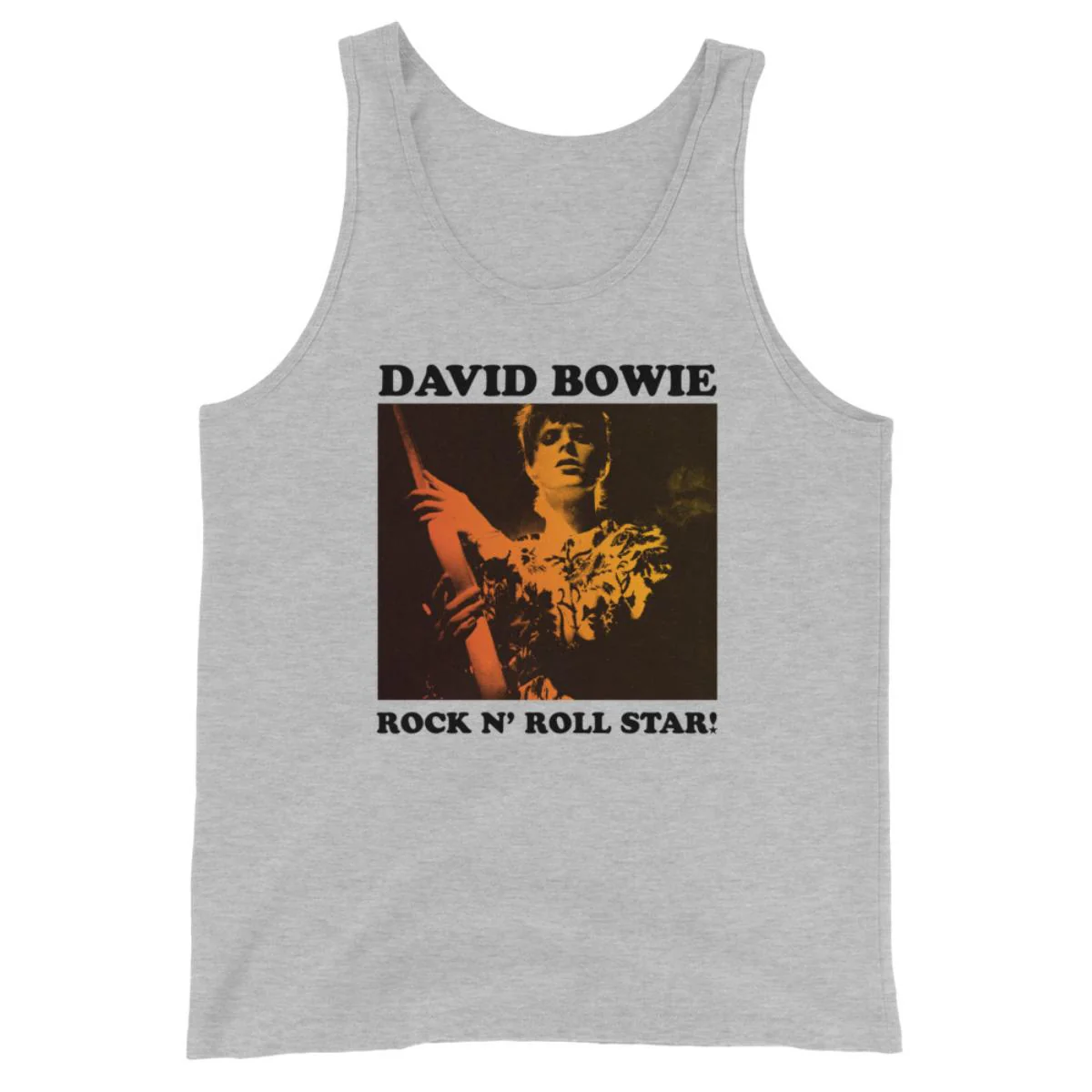 David Bowie Rock n' Roll Star Photo Gold Tank Top Black - Image 2